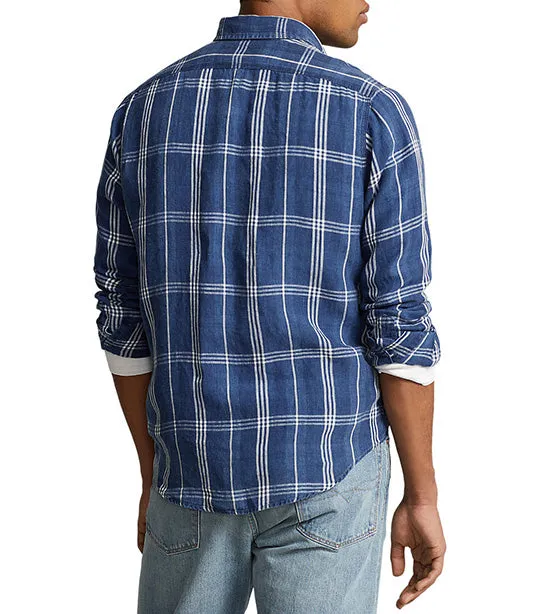 Men's Classic Fit Indigo Plaid Linen Workshirt Indigo/White