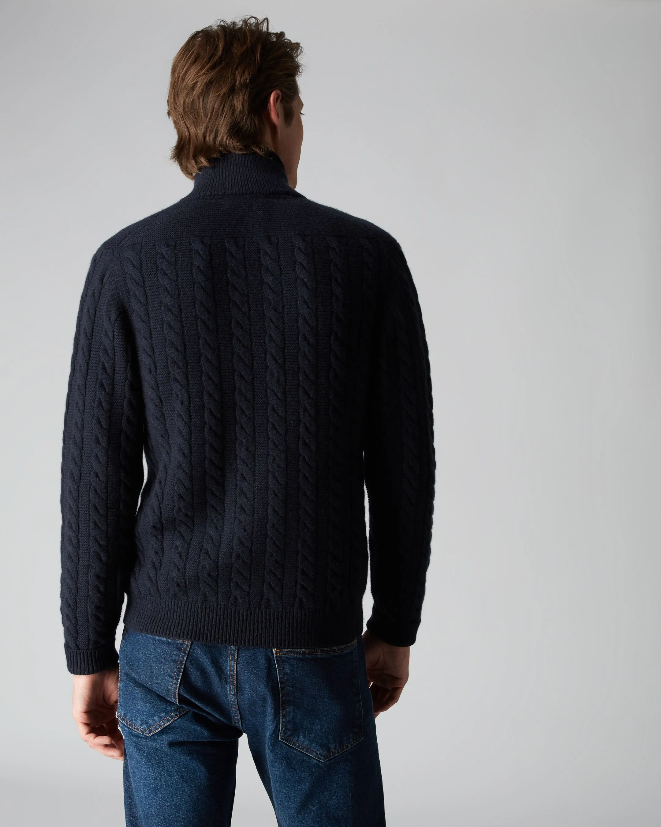 Men's Richmond Cable Cashmere Cardigan Navy Blue