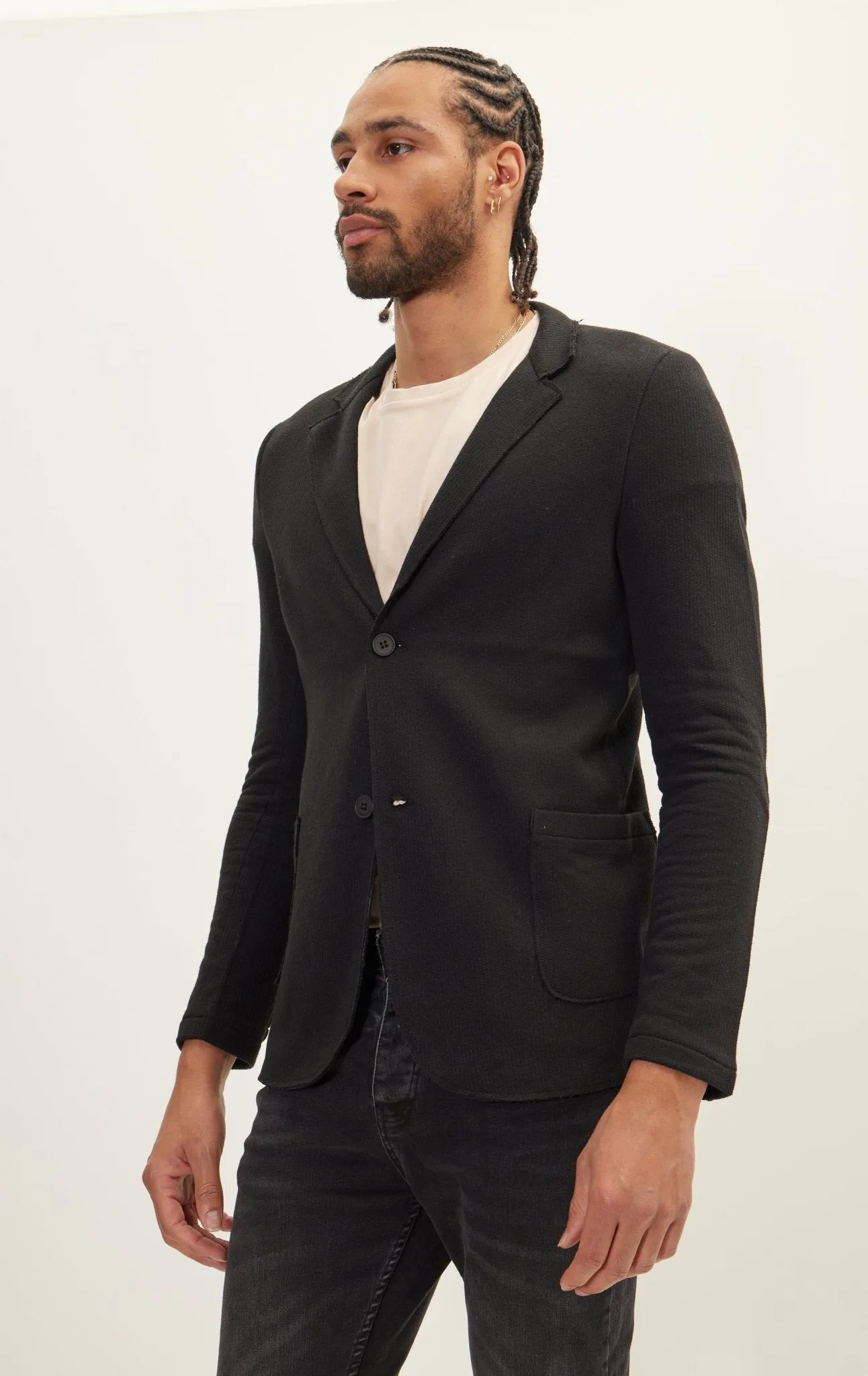 Modern Cotton Blend Knit Blazer - Black