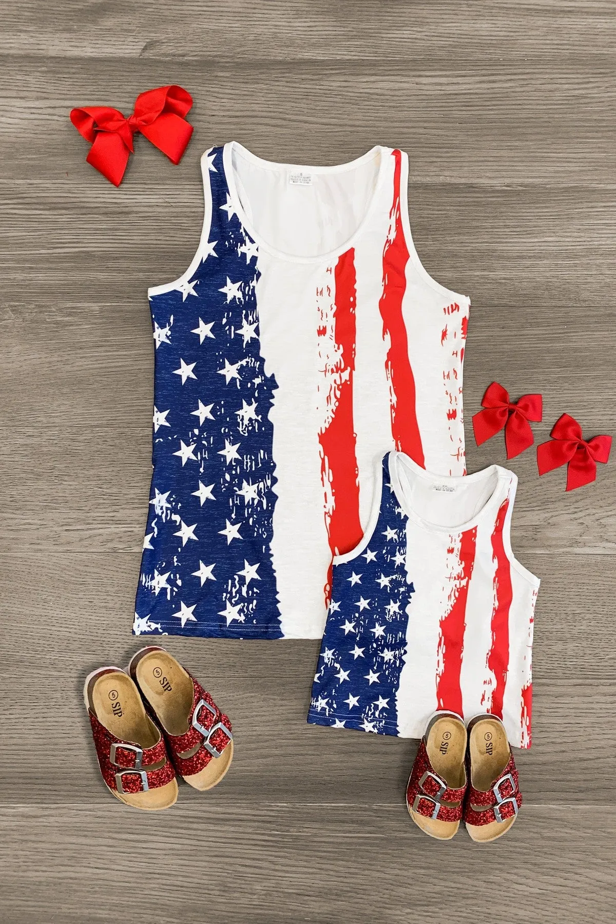 Mom & Kid - Patriotic Distressed Flag Tank Top