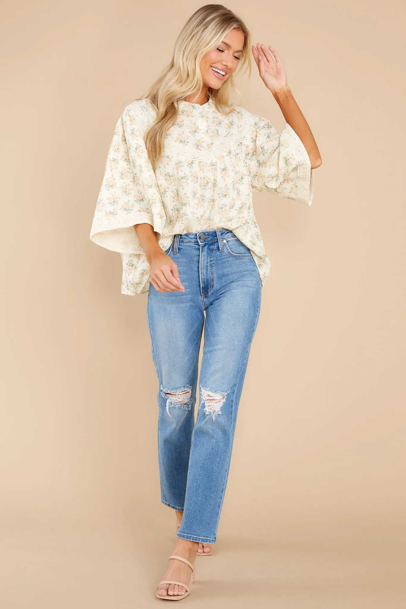 My Dearest Love Ivory Floral Print Top