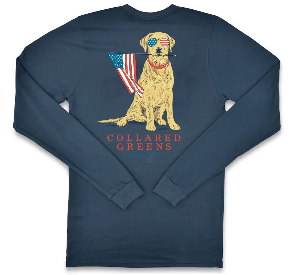 Patriotic Pup: Long Sleeve T-Shirt - Steel Blue