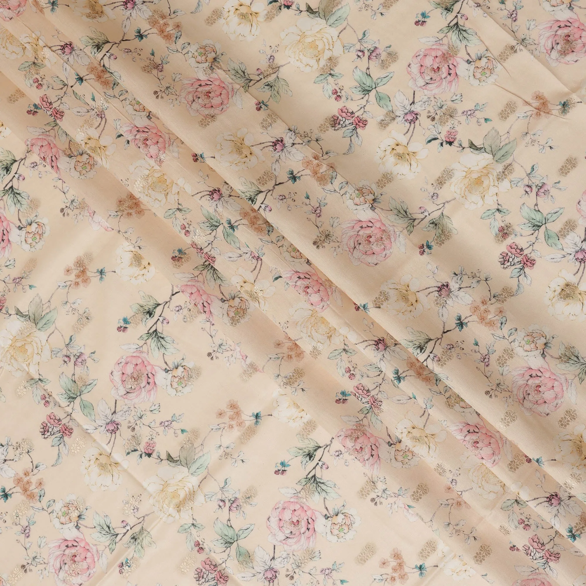 Peach Viscose Blended Fabric with Multicolor Floral Embroidery, 110 cm Width-D20441