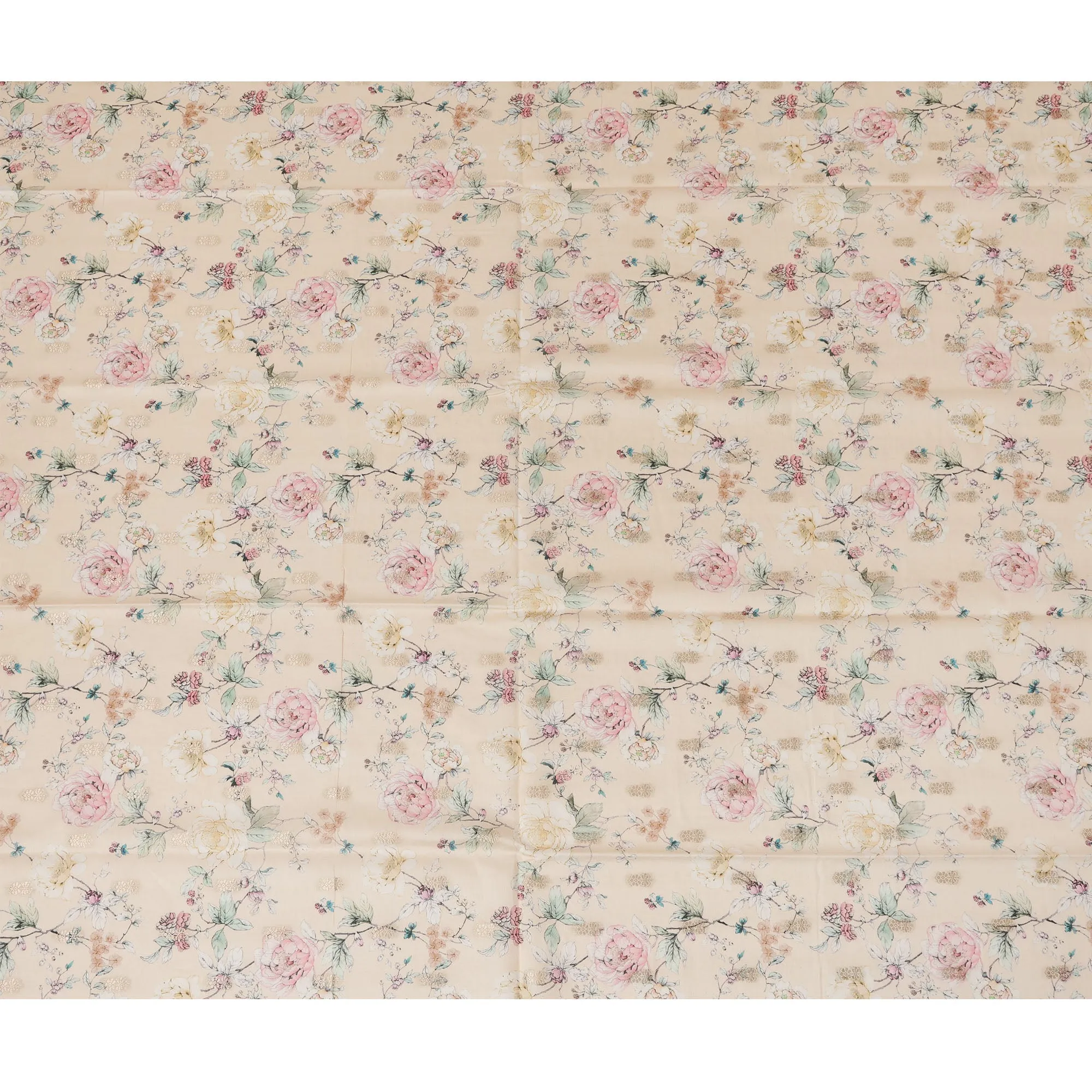 Peach Viscose Blended Fabric with Multicolor Floral Embroidery, 110 cm Width-D20441