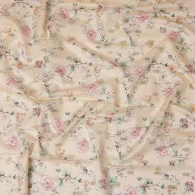 Peach Viscose Blended Fabric with Multicolor Floral Embroidery, 110 cm Width-D20441