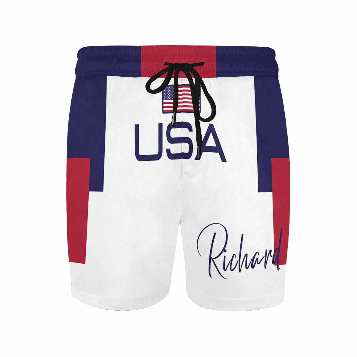 Personalized Swim Trunks with Custom Name Design USA Flag Men's Quick Dry Swim Shorts for Independence Day