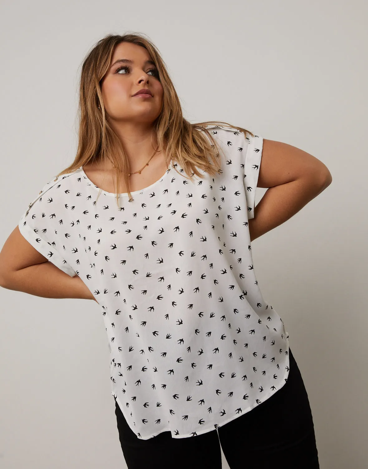 Plus Size Bird Pattern Blouse