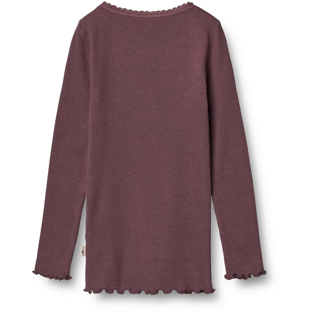 Rib T-Shirt Lace LS - soft eggplant