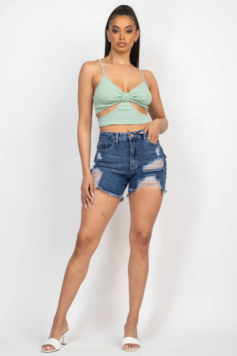 Ripped Five-pocket Mini Denim Shorts - Ships from The US