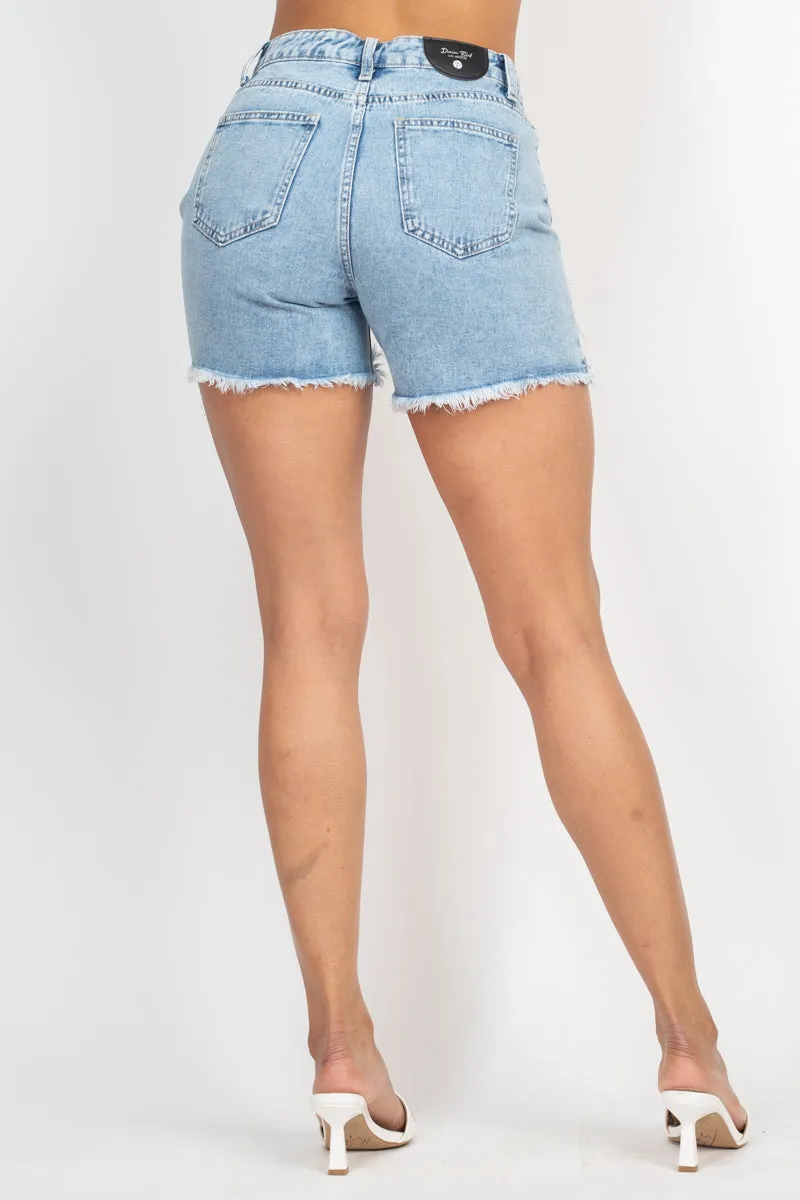 Ripped Five-pocket Mini Denim Shorts - Ships from The US