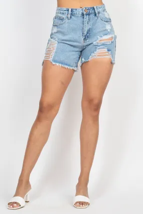 Ripped Five-pocket Mini Denim Shorts - Ships from The US