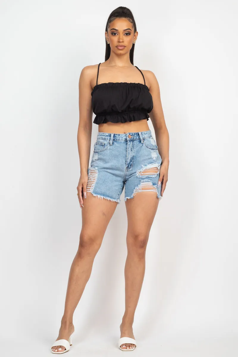 Ripped Five-pocket Mini Denim Shorts - Ships from The US