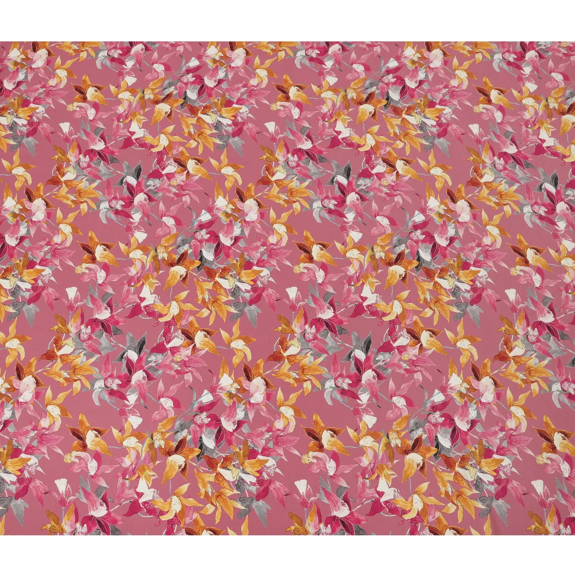 Rose Pink Viscose Fabric with Yellow and Orange Floral Digital Print, 110 cm Width-D20629