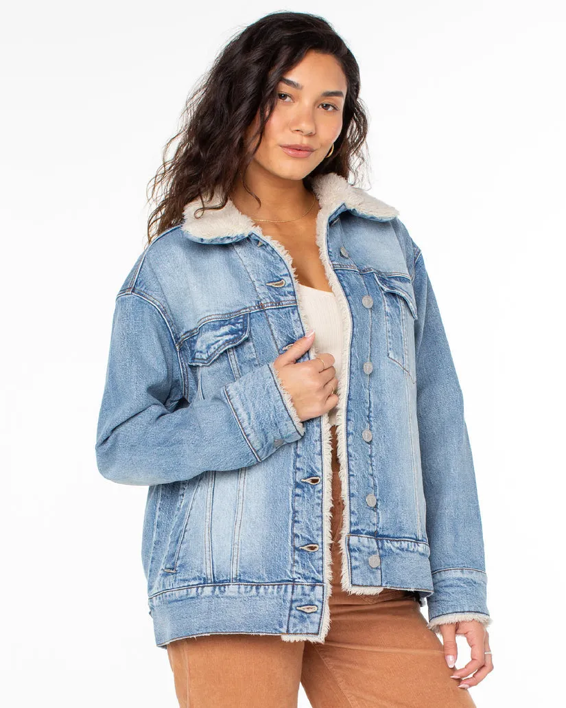 Roxy So Amped With Sherpa Jacket-Bleached Blue