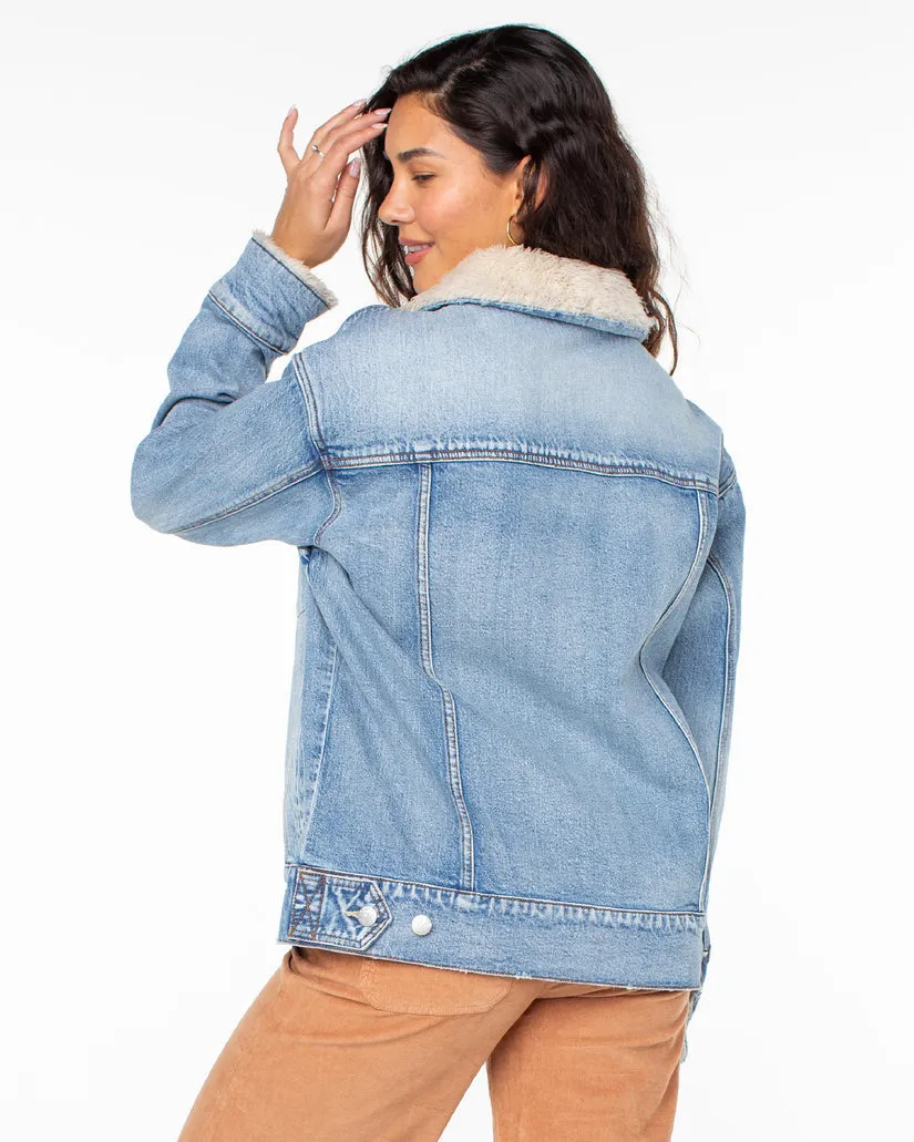 Roxy So Amped With Sherpa Jacket-Bleached Blue