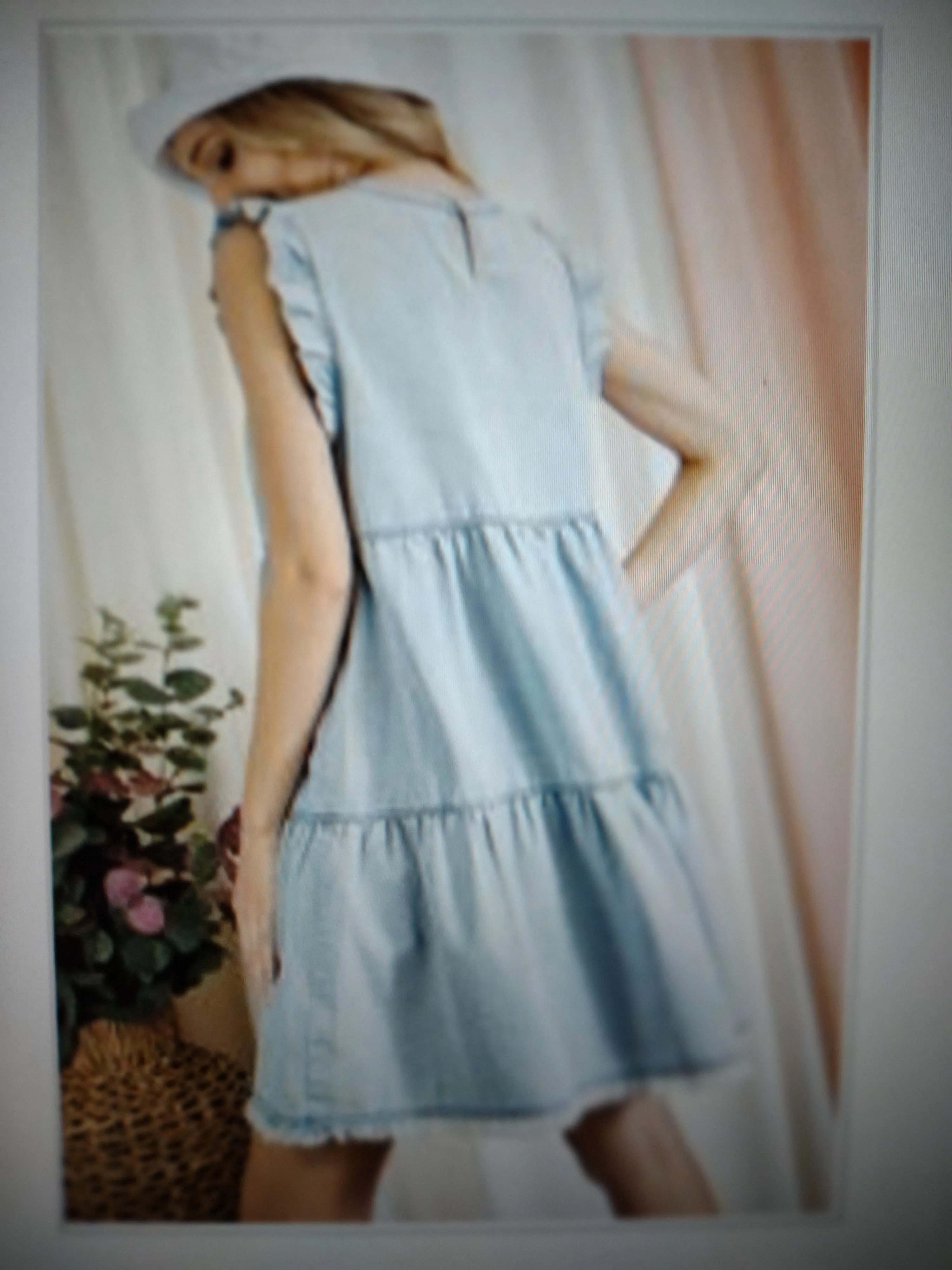 Ruffle Sleeve Tiered Denim Dress (2colors of denim)