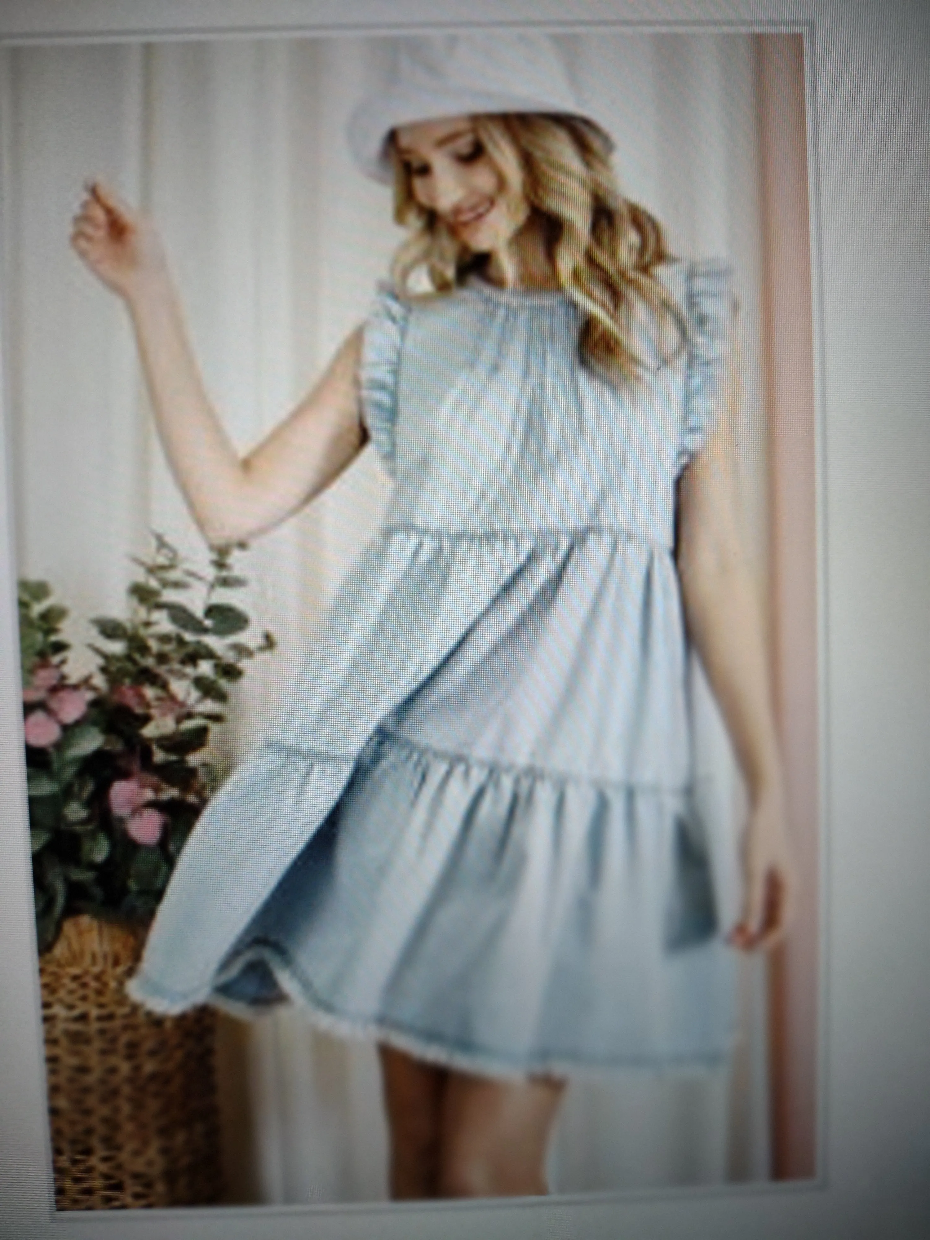 Ruffle Sleeve Tiered Denim Dress (2colors of denim)