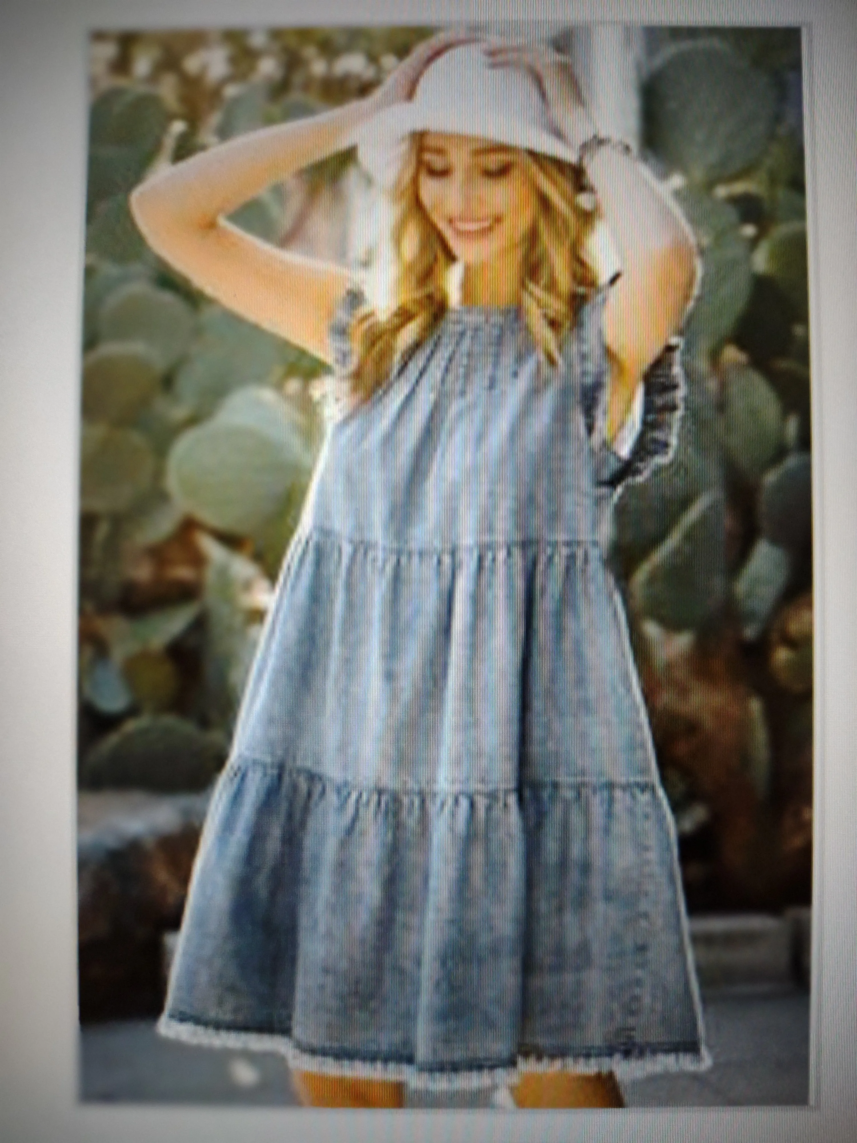 Ruffle Sleeve Tiered Denim Dress (2colors of denim)