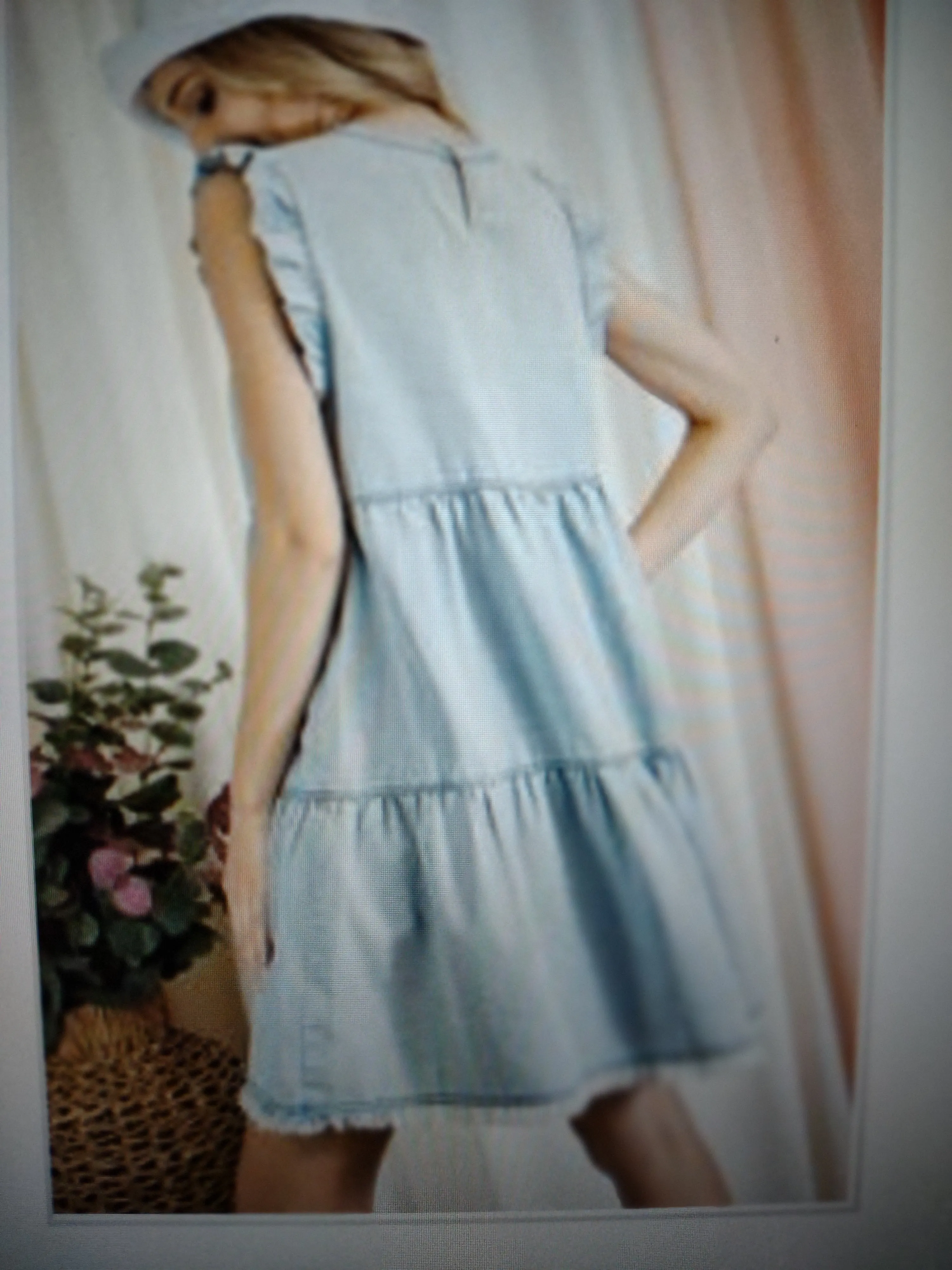 Ruffle Sleeve Tiered Denim Dress (2colors of denim)