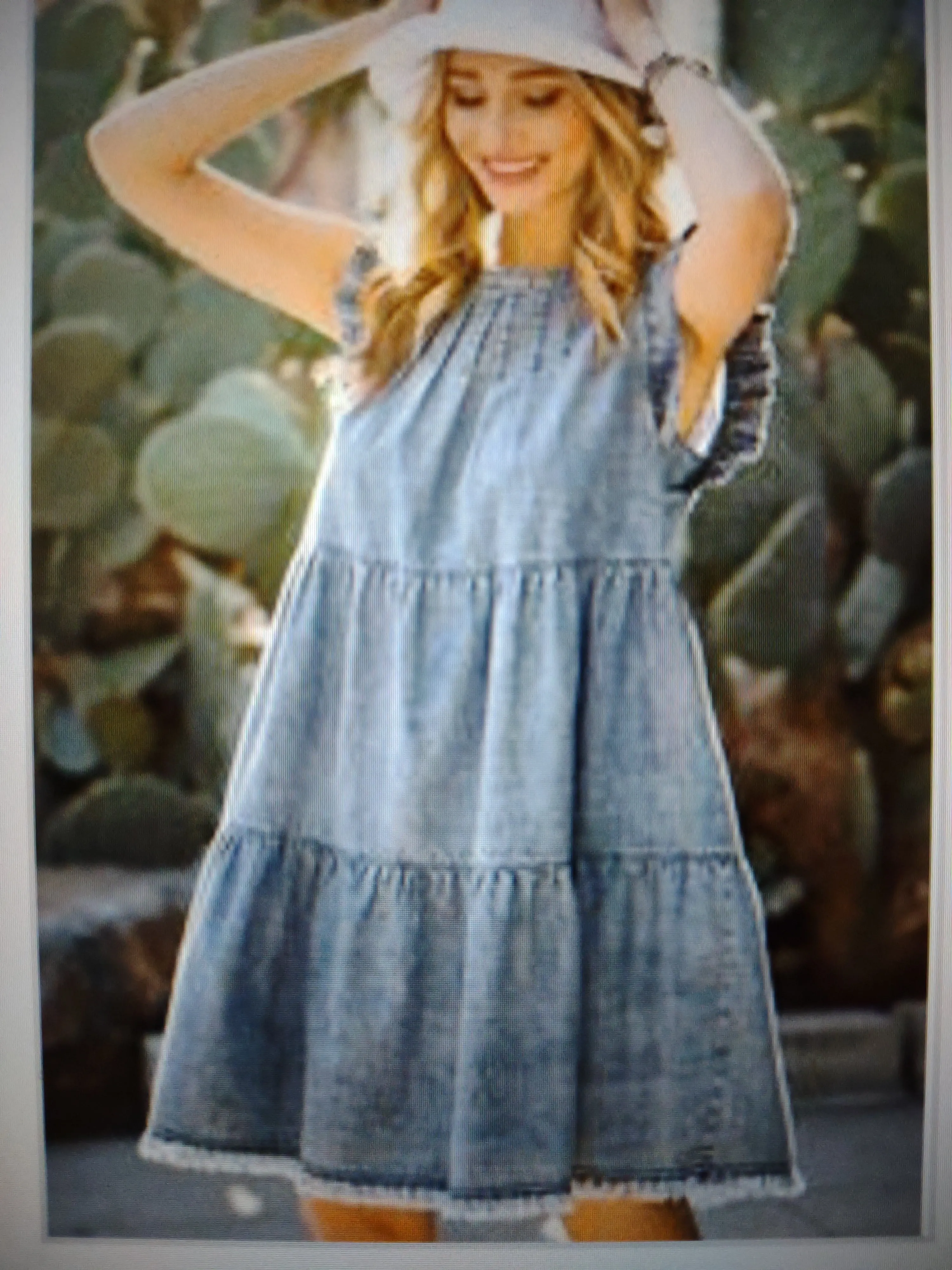 Ruffle Sleeve Tiered Denim Dress (2colors of denim)