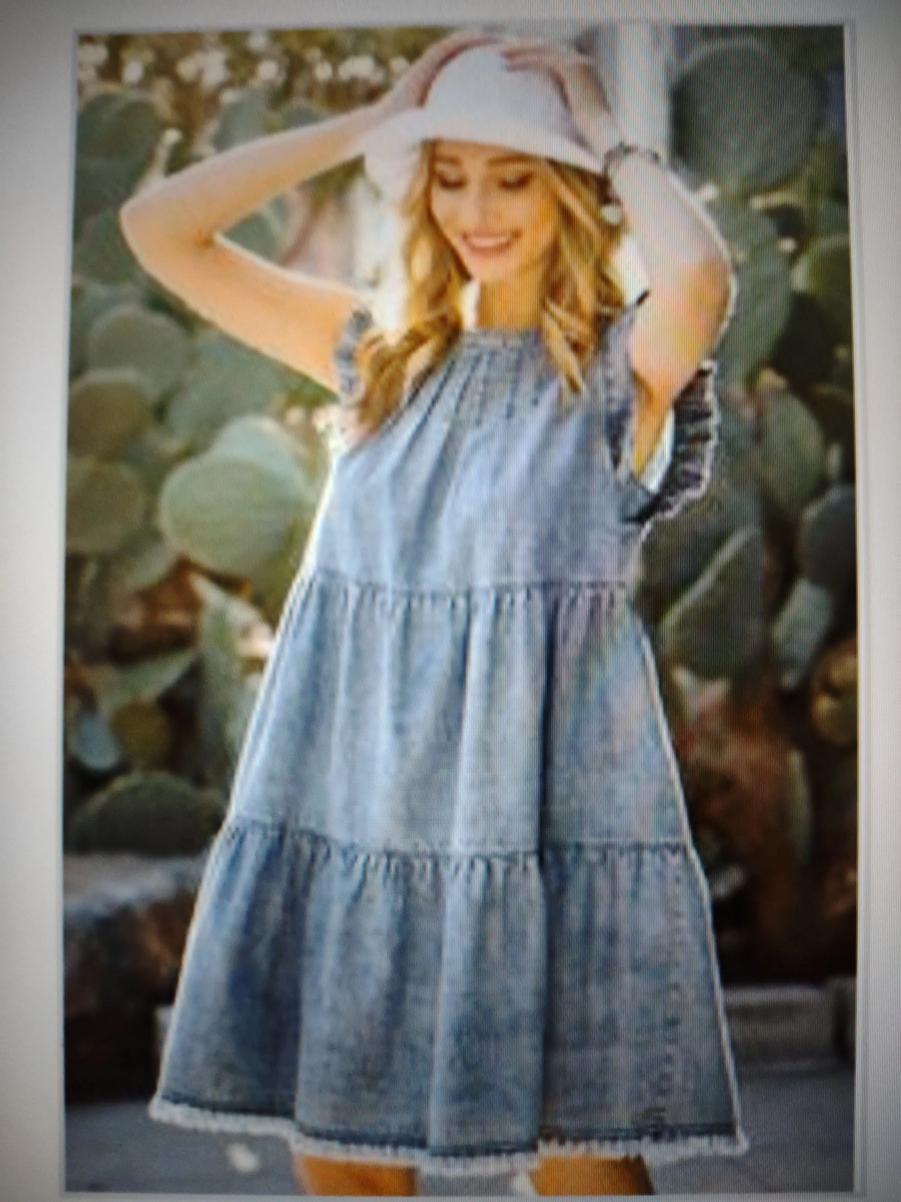 Ruffle Sleeve Tiered Denim Dress (2colors of denim)