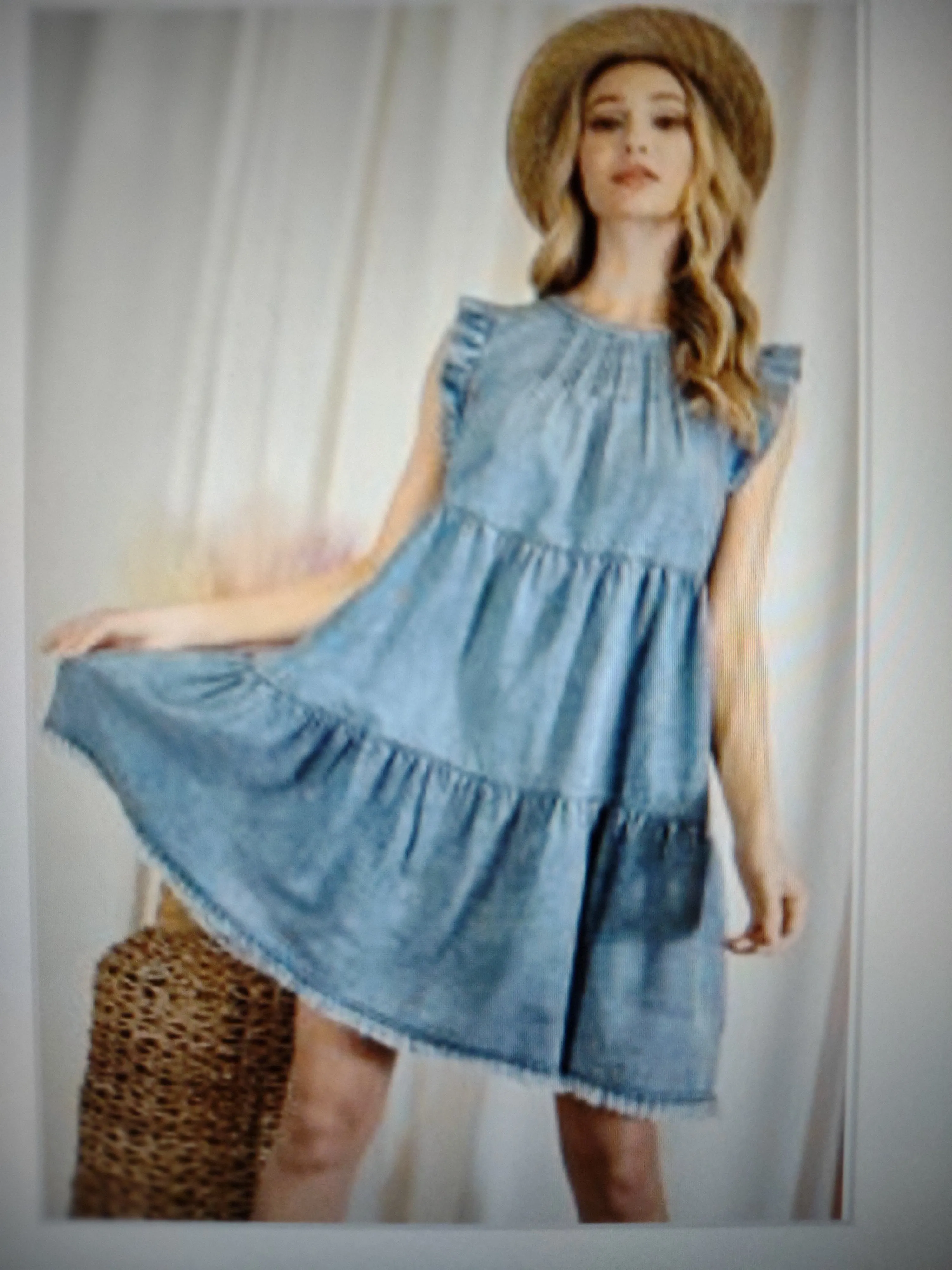 Ruffle Sleeve Tiered Denim Dress (2colors of denim)