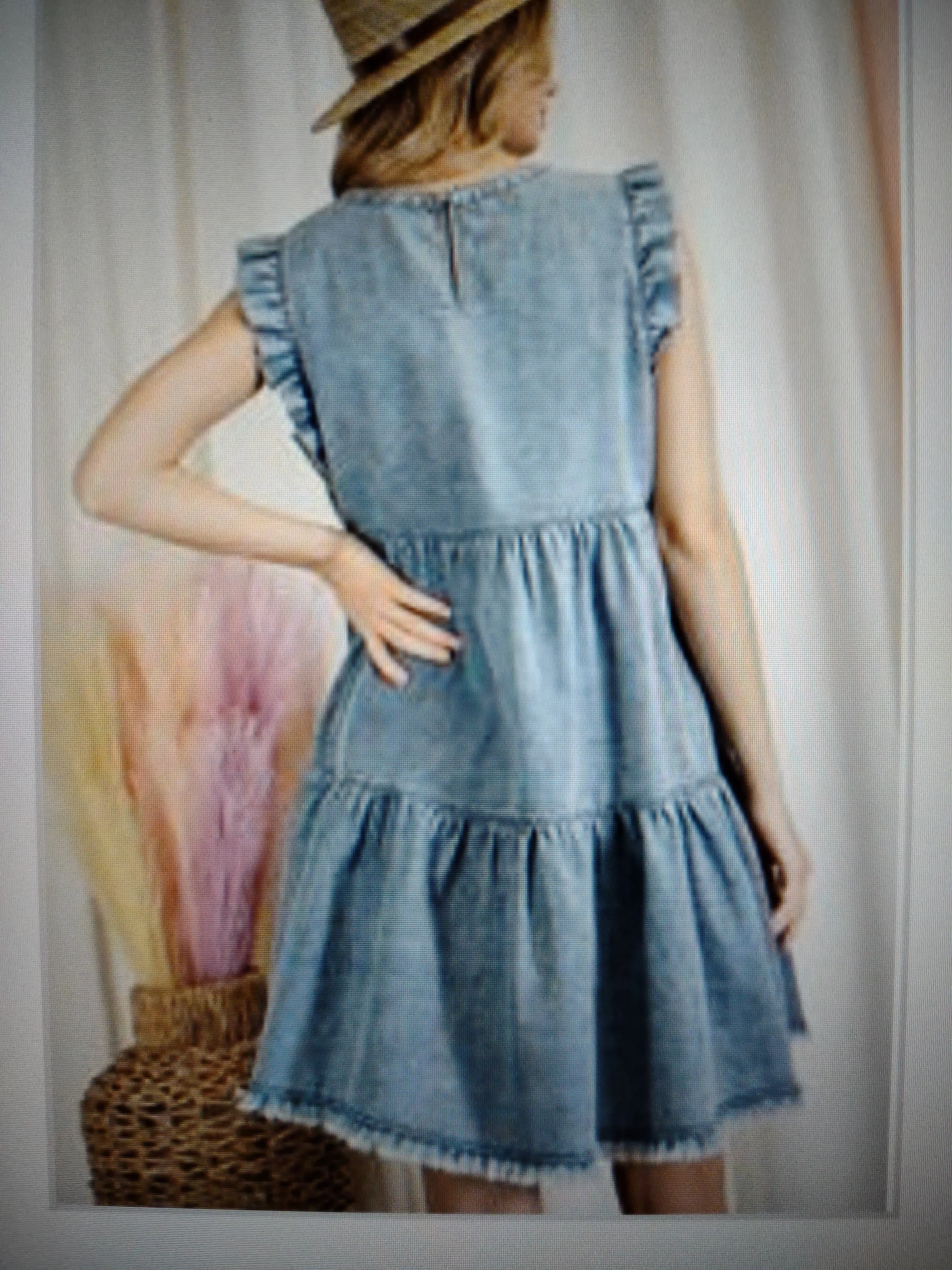 Ruffle Sleeve Tiered Denim Dress (2colors of denim)