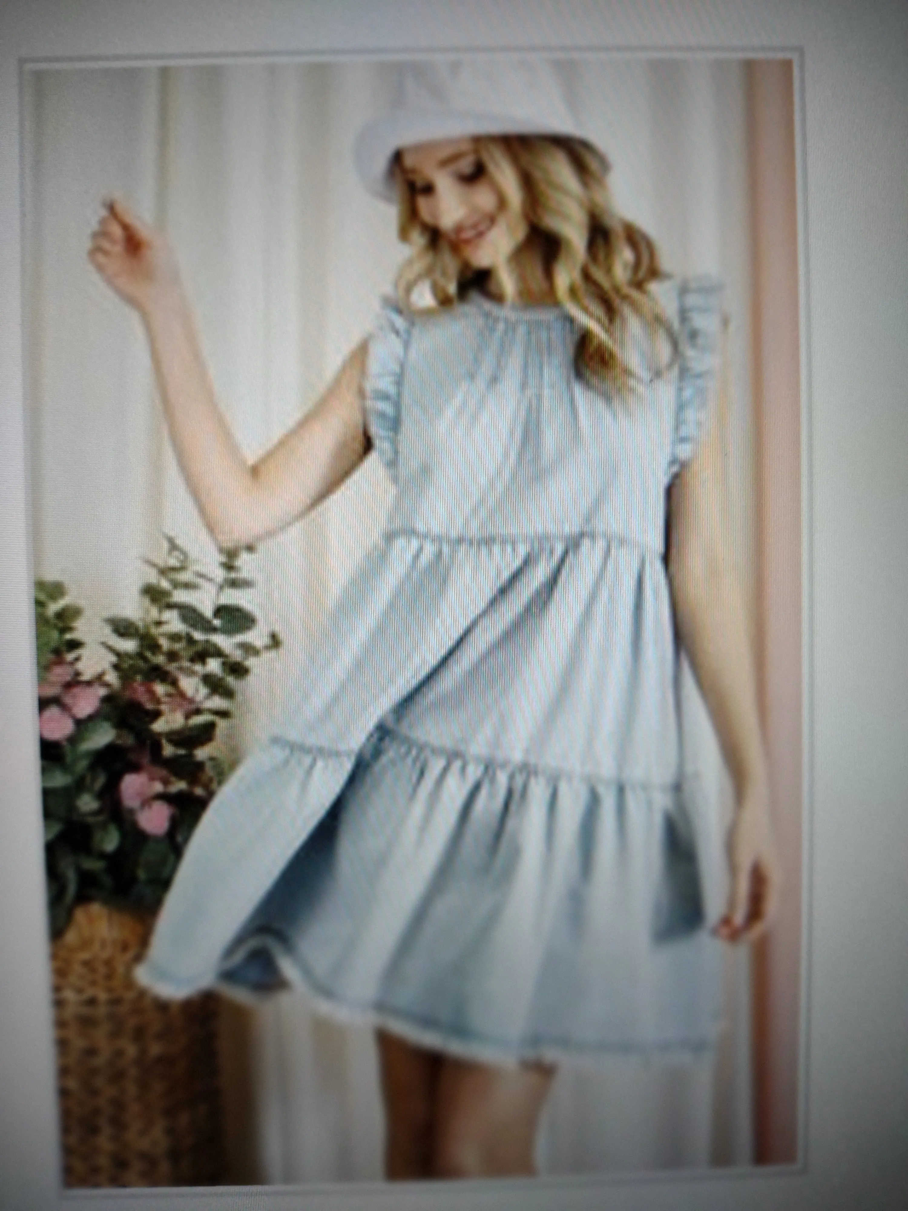 Ruffle Sleeve Tiered Denim Dress (2colors of denim)