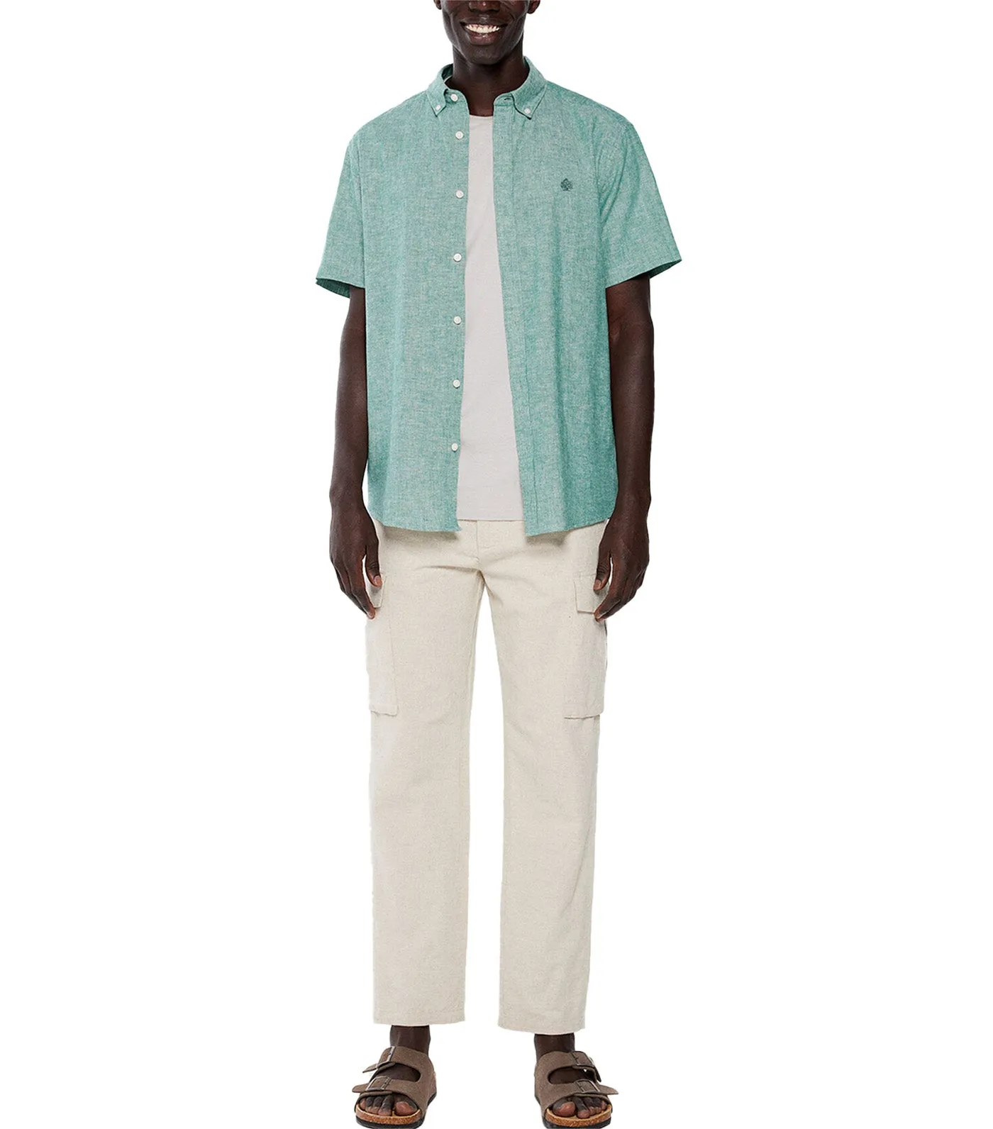 Short-Sleeved Linen Shirt Green