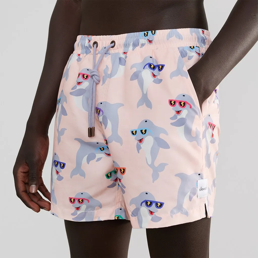 Skwosh Club MENS DOLPHIN D-FLOOR SWIM SHORTS - DOLPHIN PRINT