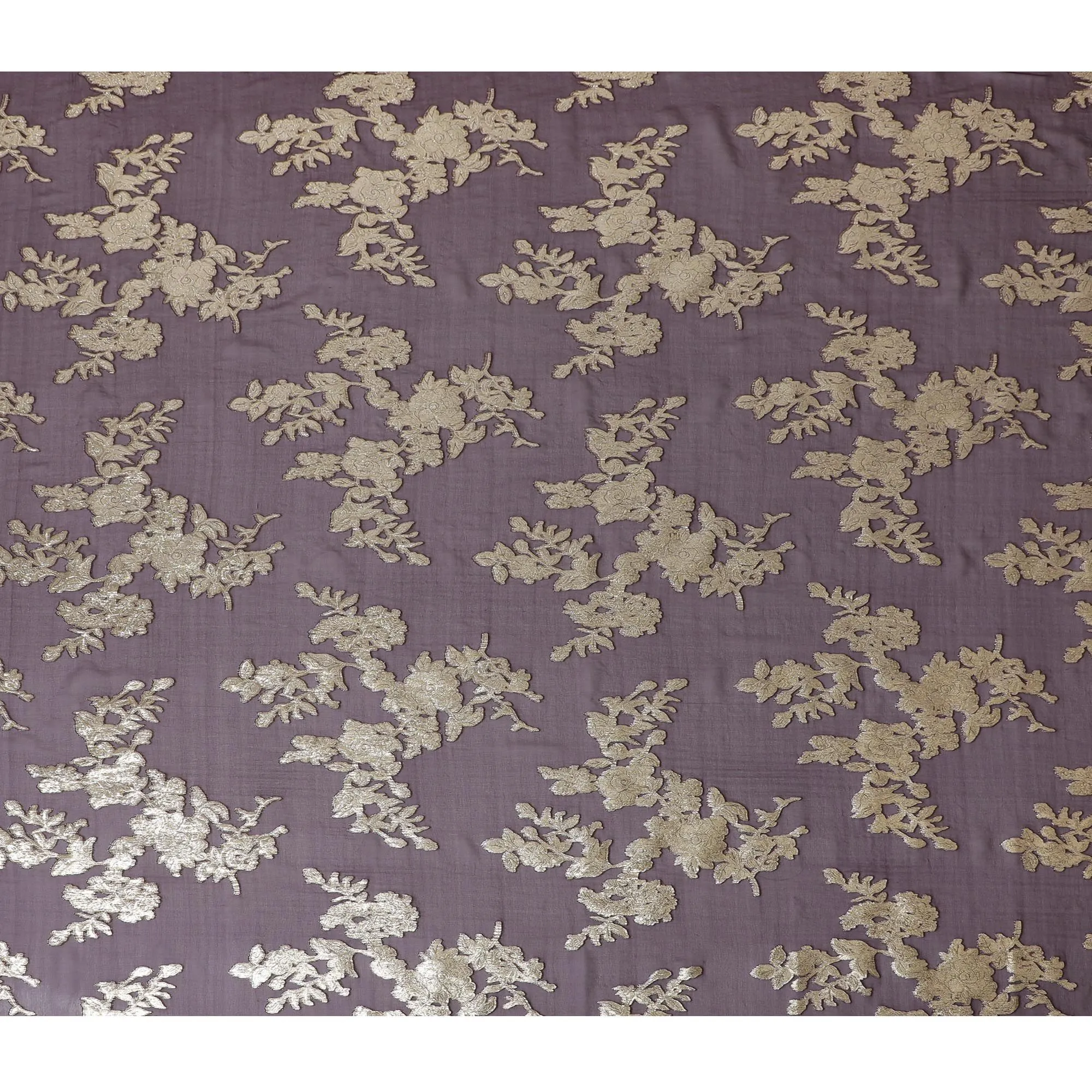 Sophisticated Mauve Silk Chiffon with Glistening Silver Botanicals, 140cm Wide, Crafted in South Korea-D17783