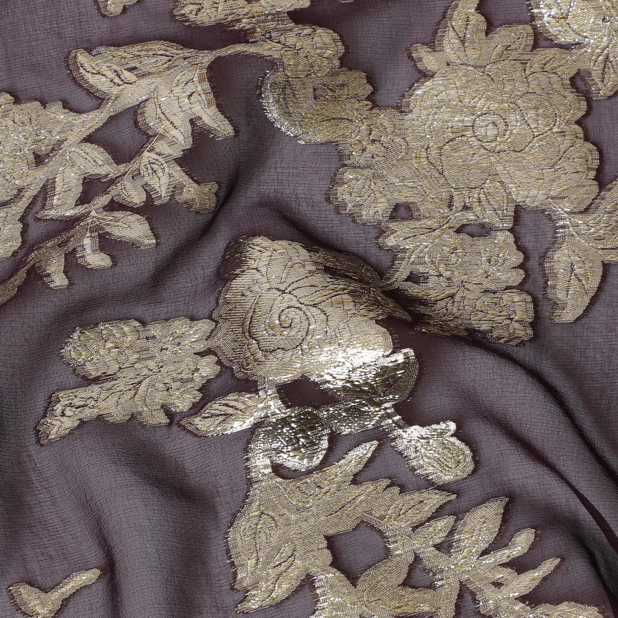 Sophisticated Mauve Silk Chiffon with Glistening Silver Botanicals, 140cm Wide, Crafted in South Korea-D17783