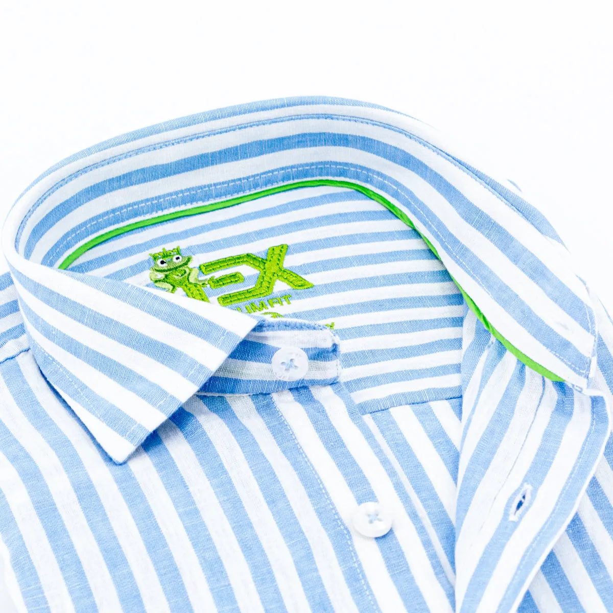 Stanford Stripe FROG Linen Shirt - Blue