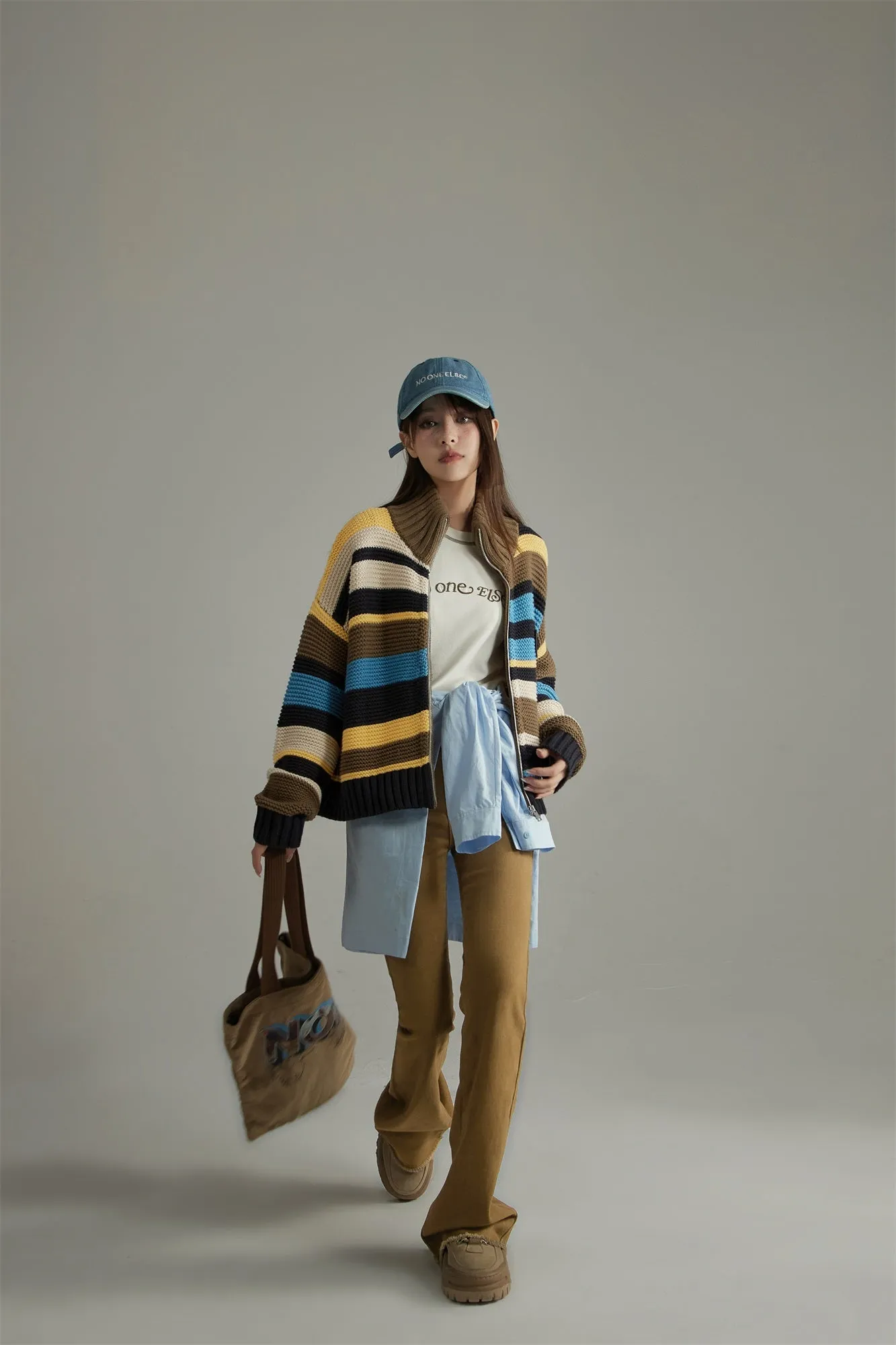 Stripe Colored Loose Fit Cardigan