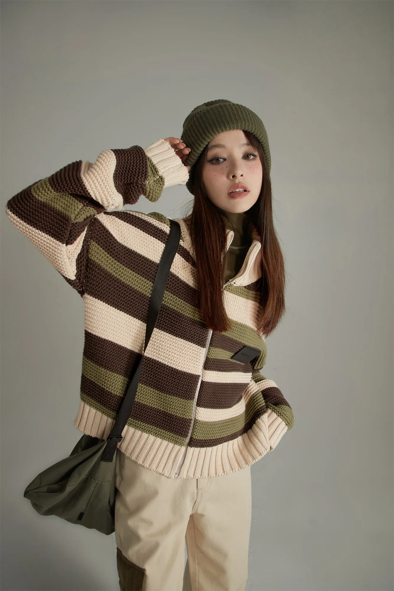 Stripe Colored Loose Fit Cardigan