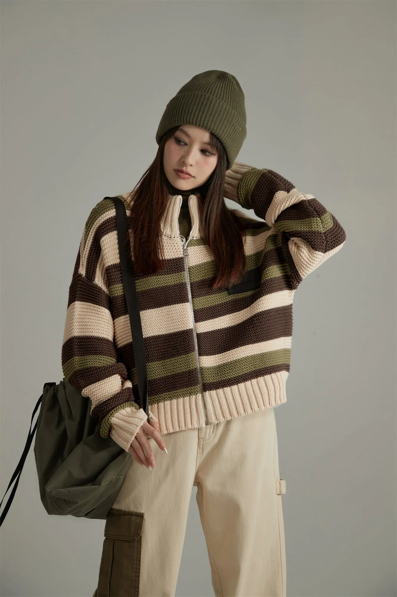 Stripe Colored Loose Fit Cardigan