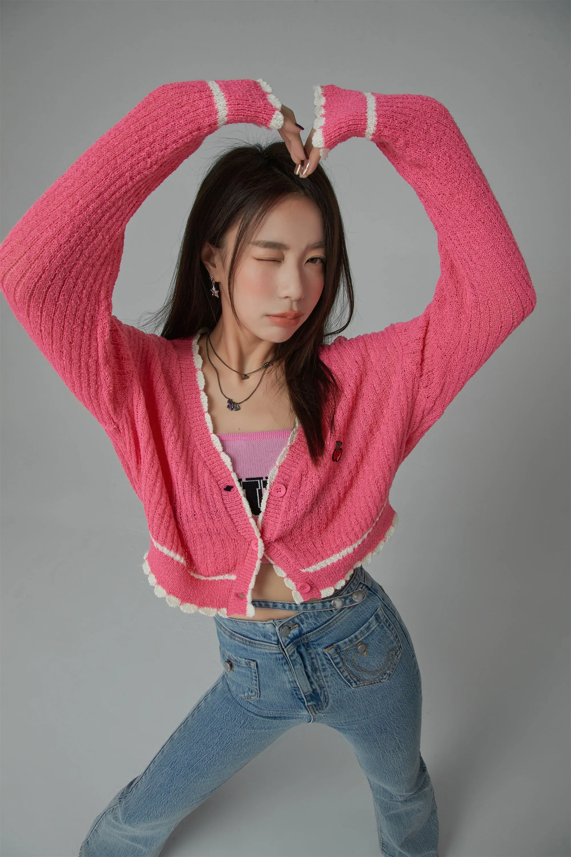 V-Neck Crop Knit Cardigan