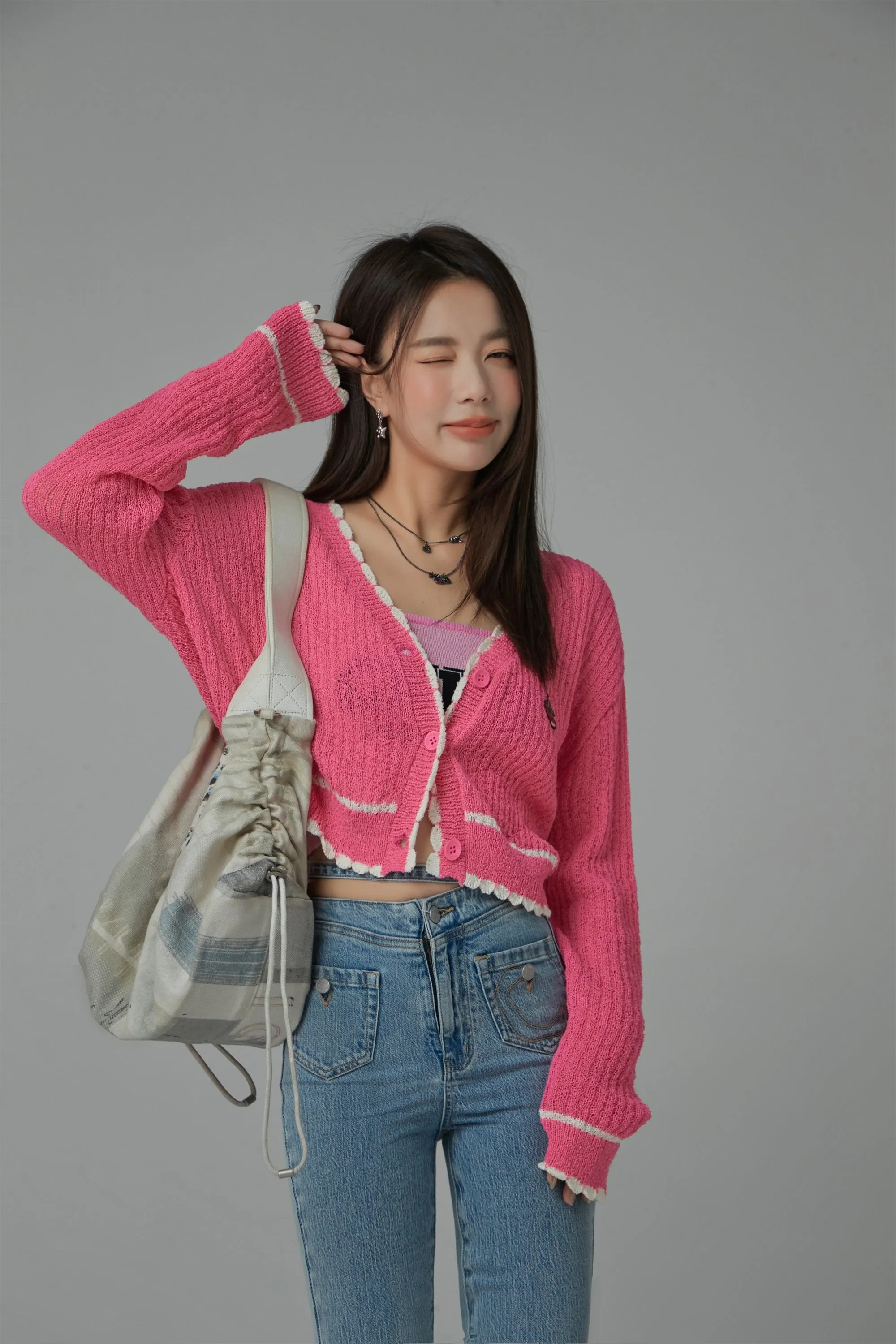 V-Neck Crop Knit Cardigan