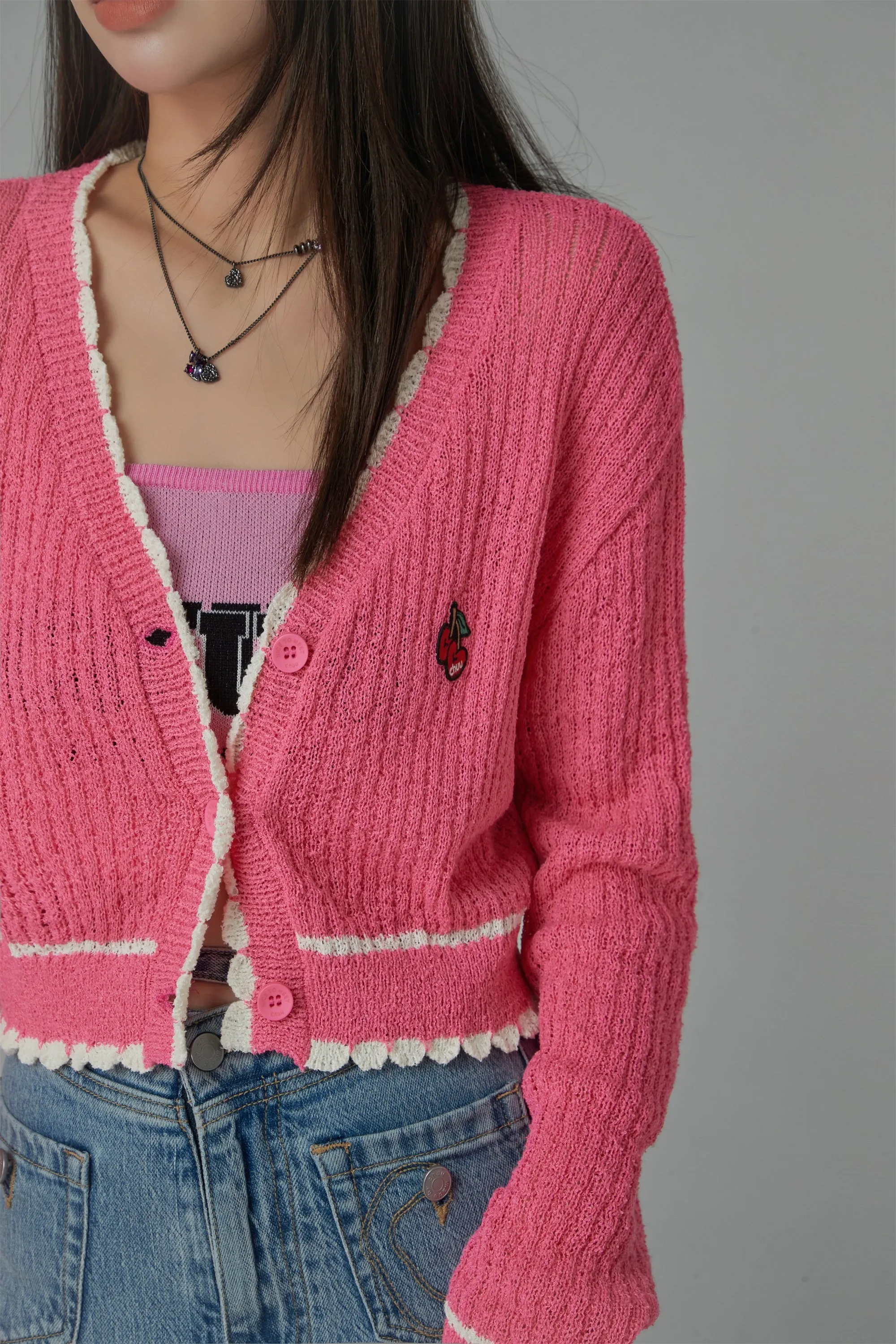 V-Neck Crop Knit Cardigan