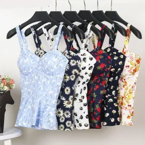 VenusFox Floral Women Tank Top Short Vest Bustier Ruffles Bralette Bra Crop Top