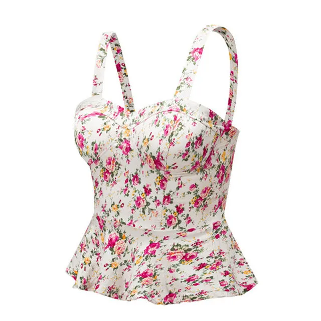 VenusFox Floral Women Tank Top Short Vest Bustier Ruffles Bralette Bra Crop Top