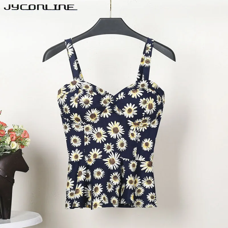 VenusFox Floral Women Tank Top Short Vest Bustier Ruffles Bralette Bra Crop Top