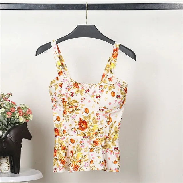 VenusFox Floral Women Tank Top Short Vest Bustier Ruffles Bralette Bra Crop Top