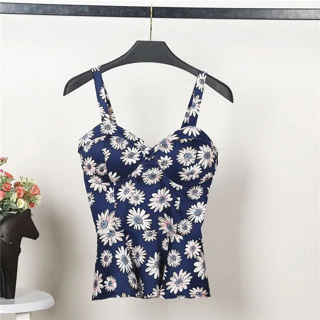 VenusFox Floral Women Tank Top Short Vest Bustier Ruffles Bralette Bra Crop Top