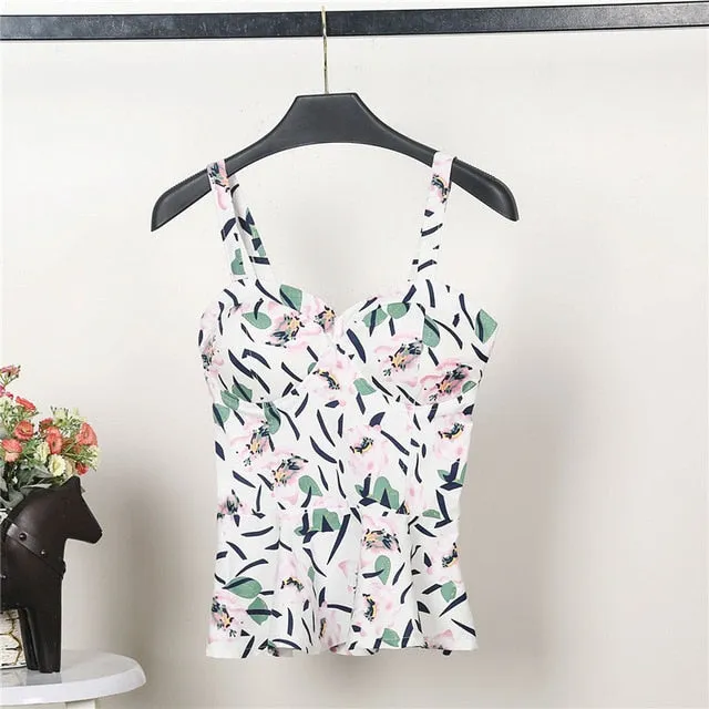 VenusFox Floral Women Tank Top Short Vest Bustier Ruffles Bralette Bra Crop Top