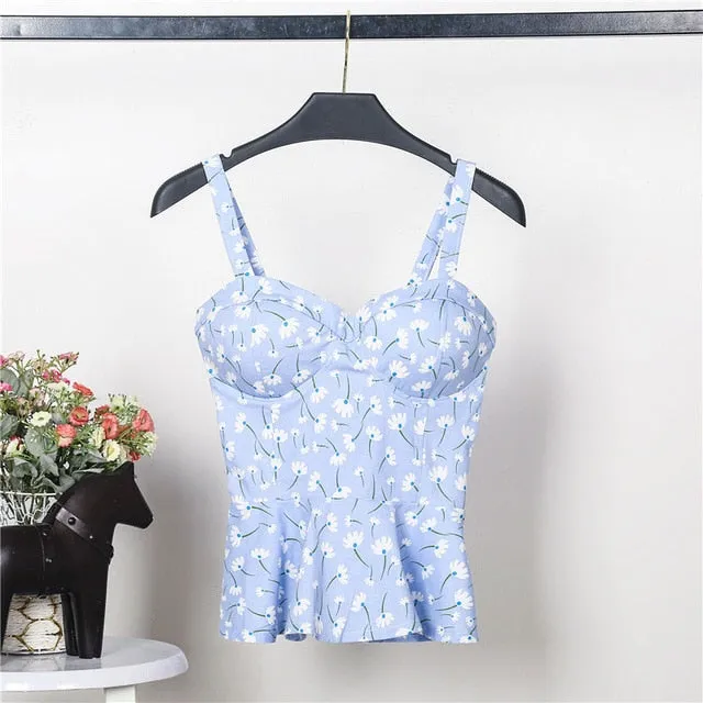 VenusFox Floral Women Tank Top Short Vest Bustier Ruffles Bralette Bra Crop Top