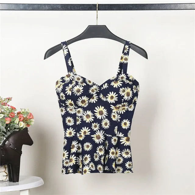 VenusFox Floral Women Tank Top Short Vest Bustier Ruffles Bralette Bra Crop Top