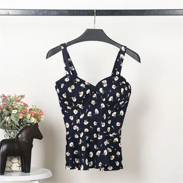 VenusFox Floral Women Tank Top Short Vest Bustier Ruffles Bralette Bra Crop Top