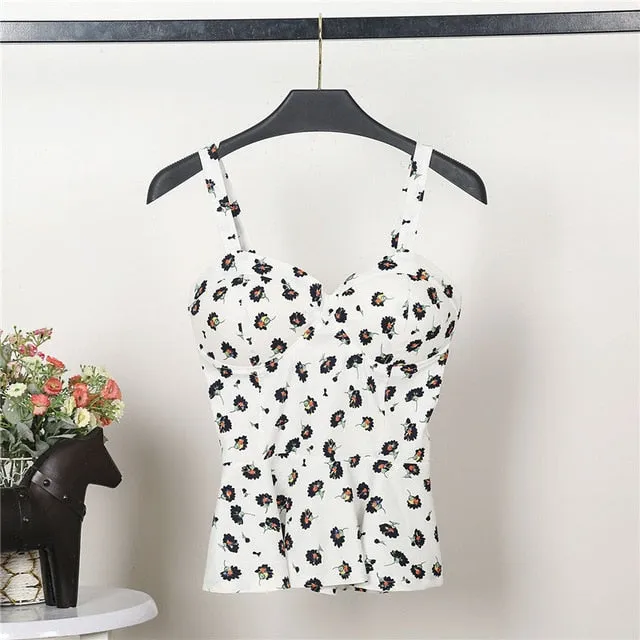 VenusFox Floral Women Tank Top Short Vest Bustier Ruffles Bralette Bra Crop Top