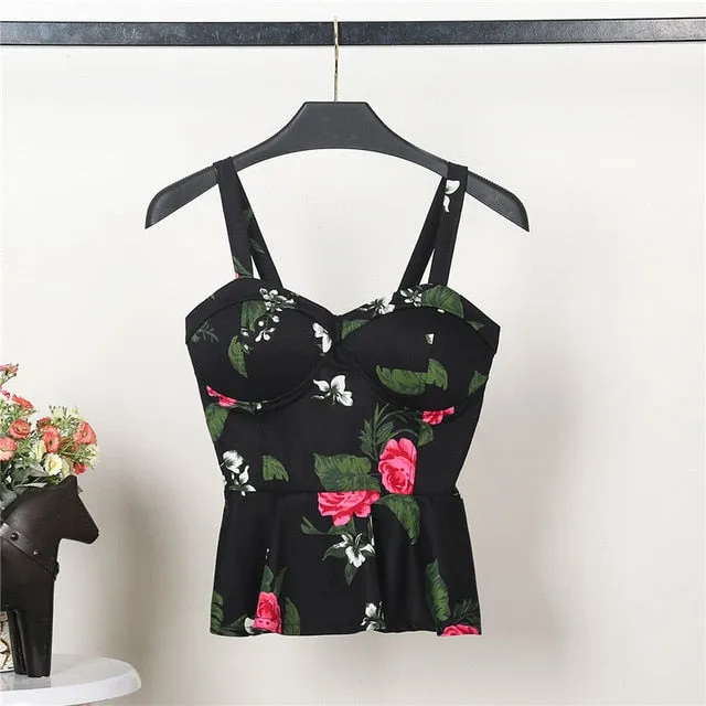 VenusFox Floral Women Tank Top Short Vest Bustier Ruffles Bralette Bra Crop Top